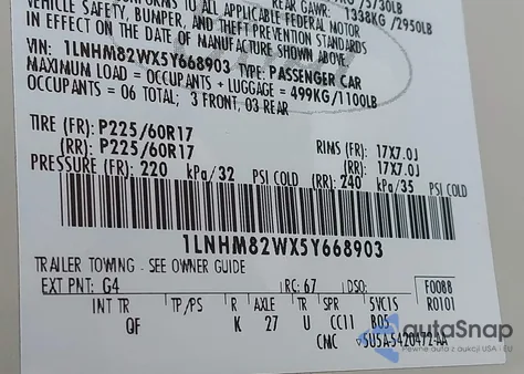 2005 Lincoln Town Car Signature Limited z USA, uszkodzony, nr VIN 1LNHM82WX5Y668903